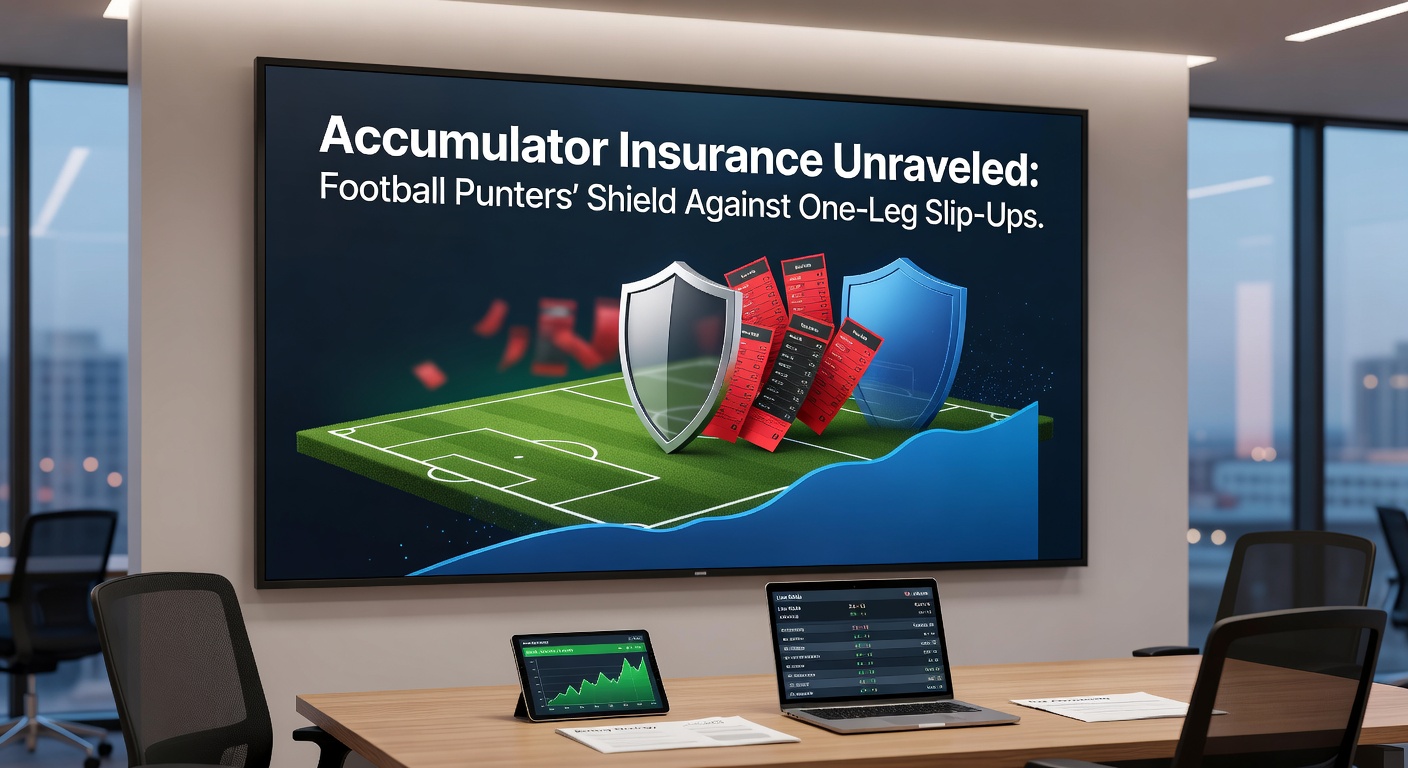 Close-up of a football match scoreboard with accumulator selections highlighted and an insurance icon overlay