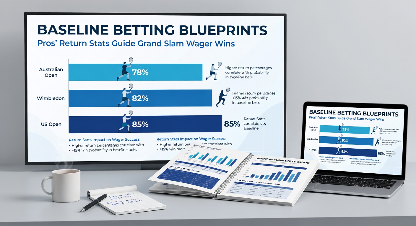 Close-up of a pro tennis player executing a deep return shot on a Grand Slam baseline, stats overlay showing return win percentages