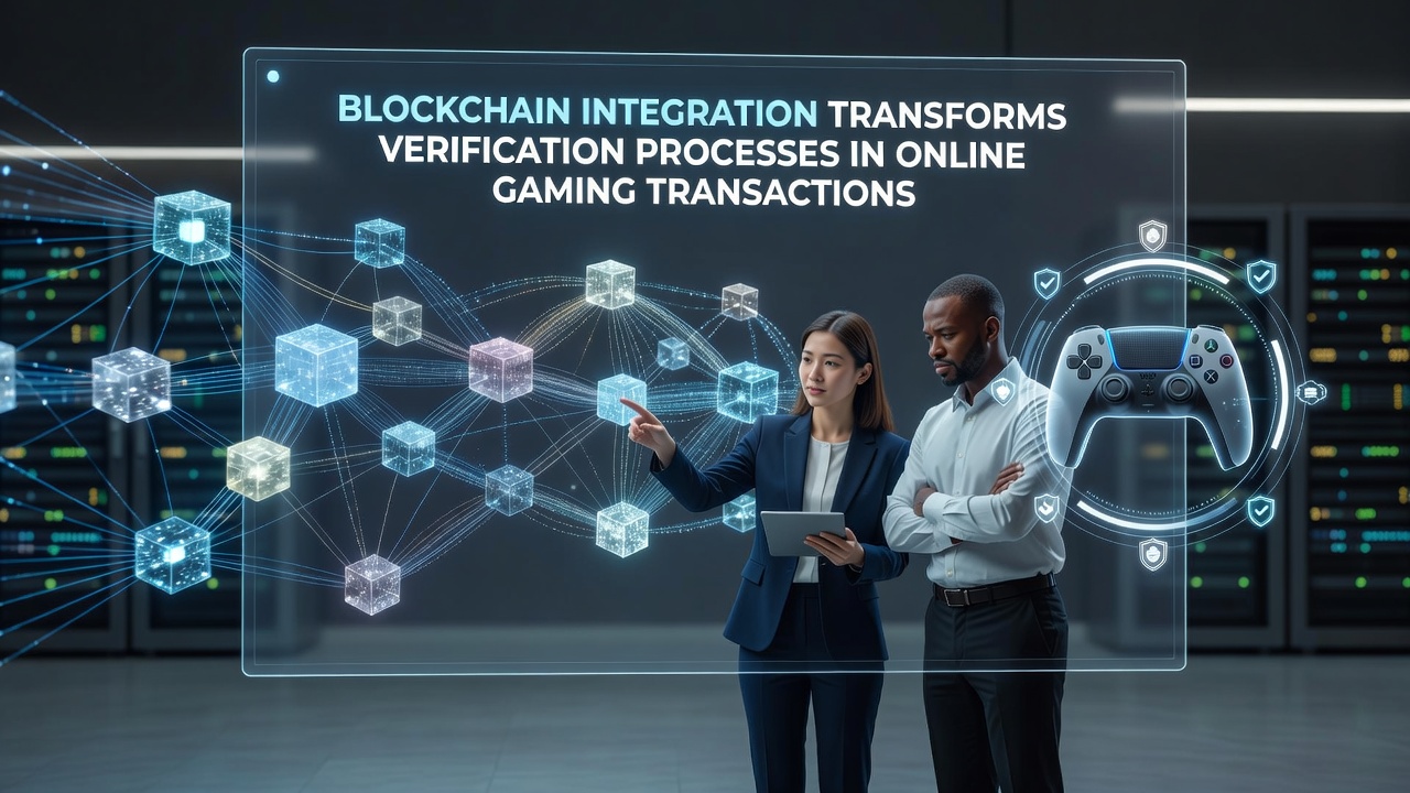 Blockchain technology enhancing verification in online gaming platforms with digital ledger visuals