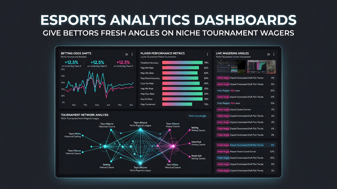Esports analytics dashboard showing real-time player stats and tournament metrics on a laptop screen