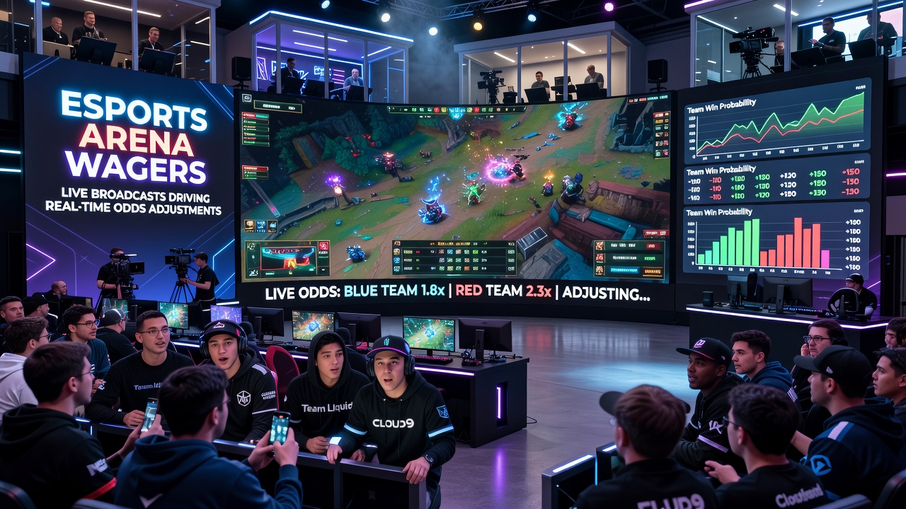 Close-up of esports analysts reviewing live gameplay data that influences real-time betting odds