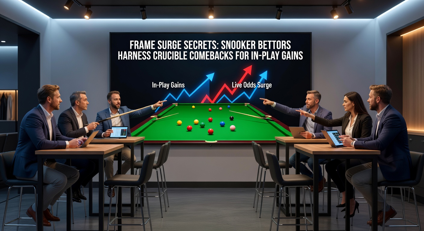 Close-up of a dramatic snooker comeback at the Crucible, player celebrating a key pot amid roaring crowd