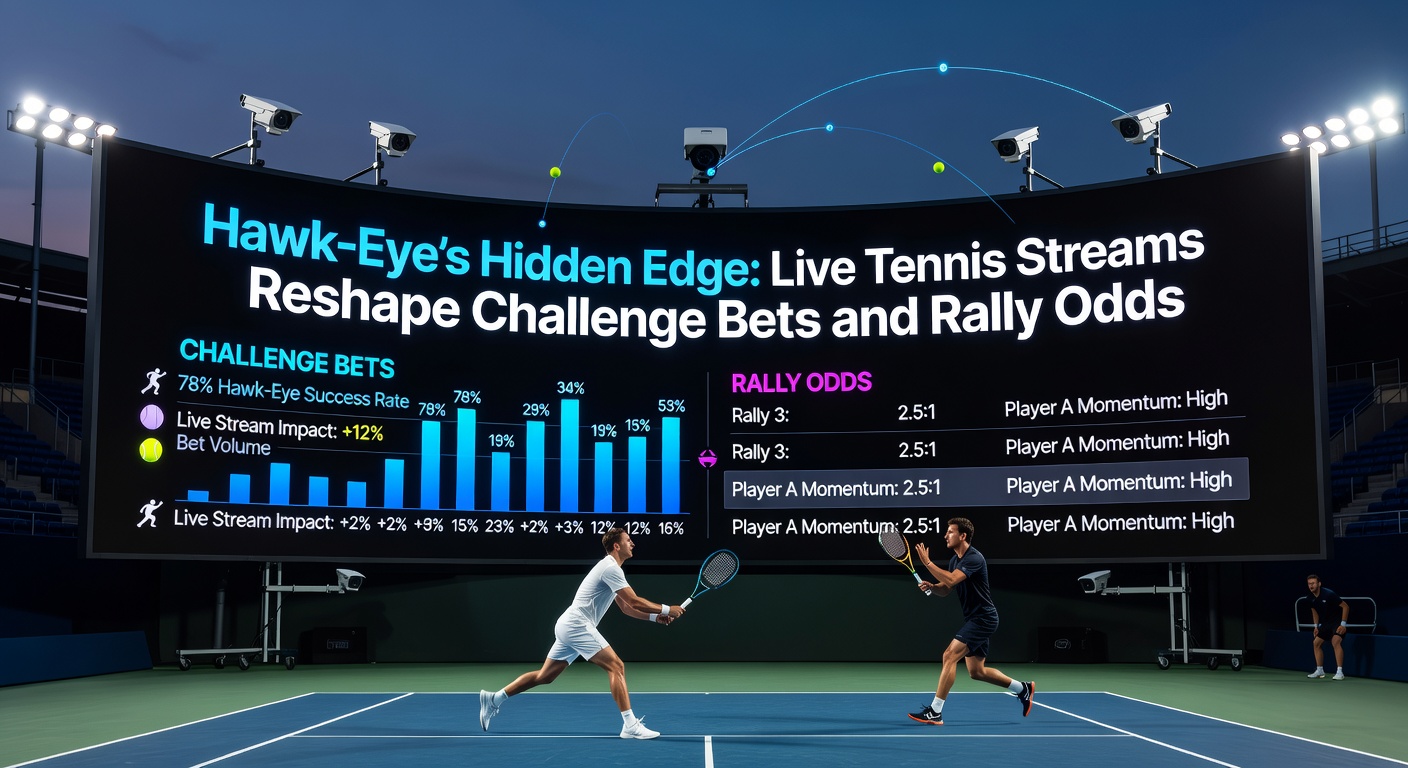 Hawk-Eye system displaying a line call during an intense tennis rally on a live stream