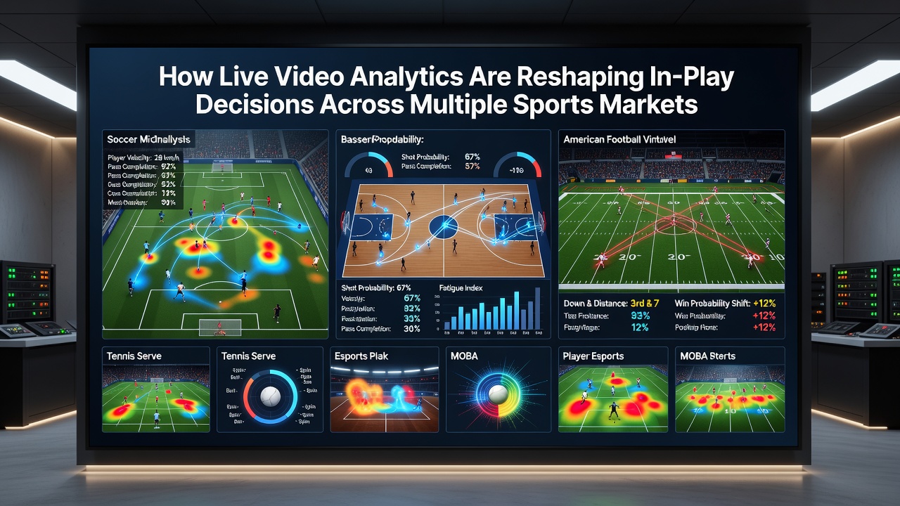 Analytics overlay on a live sports broadcast showing player tracking and odds updates