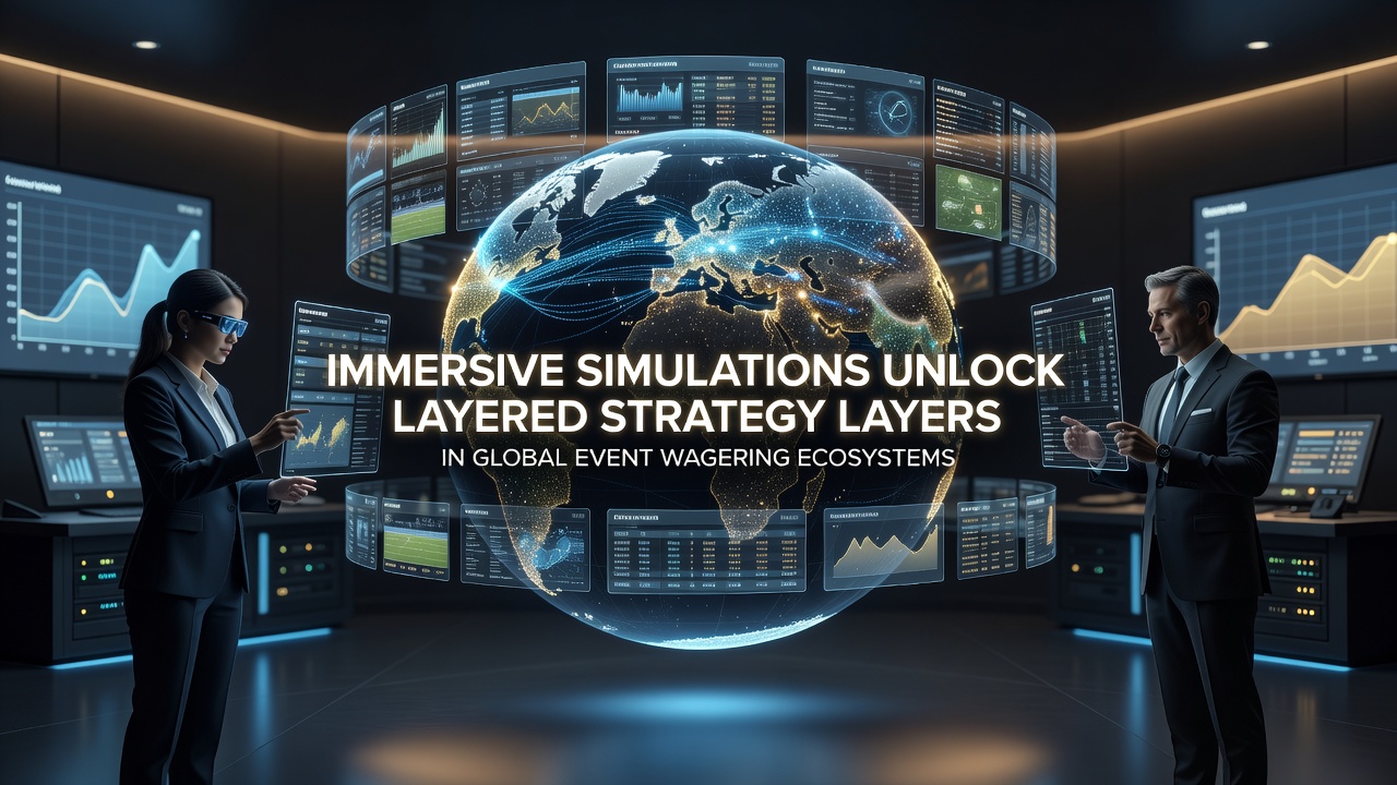 Immersive simulation interface displaying layered betting options on virtual global events