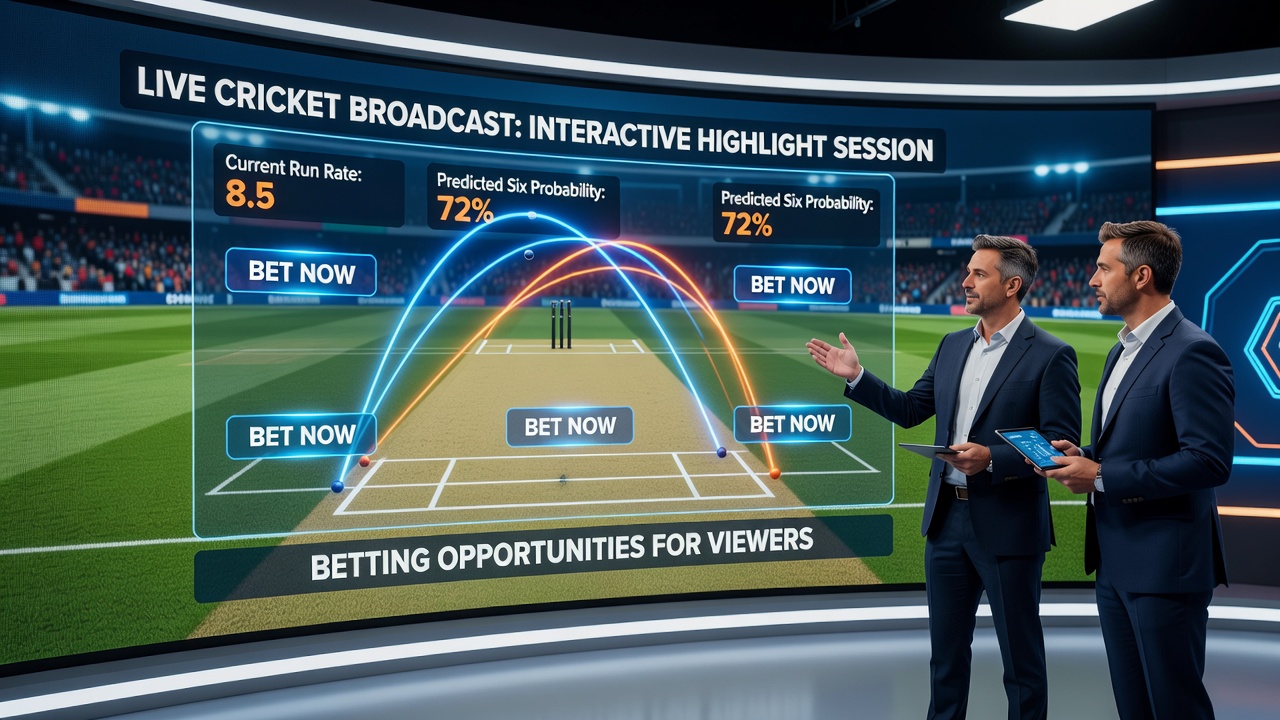 Close-up of interactive cricket broadcast graphic showing session betting odds and statistics