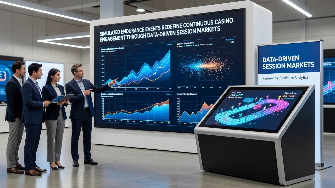 Casino dashboard displaying live session market statistics for a simulated endurance cycling event with participant data streams