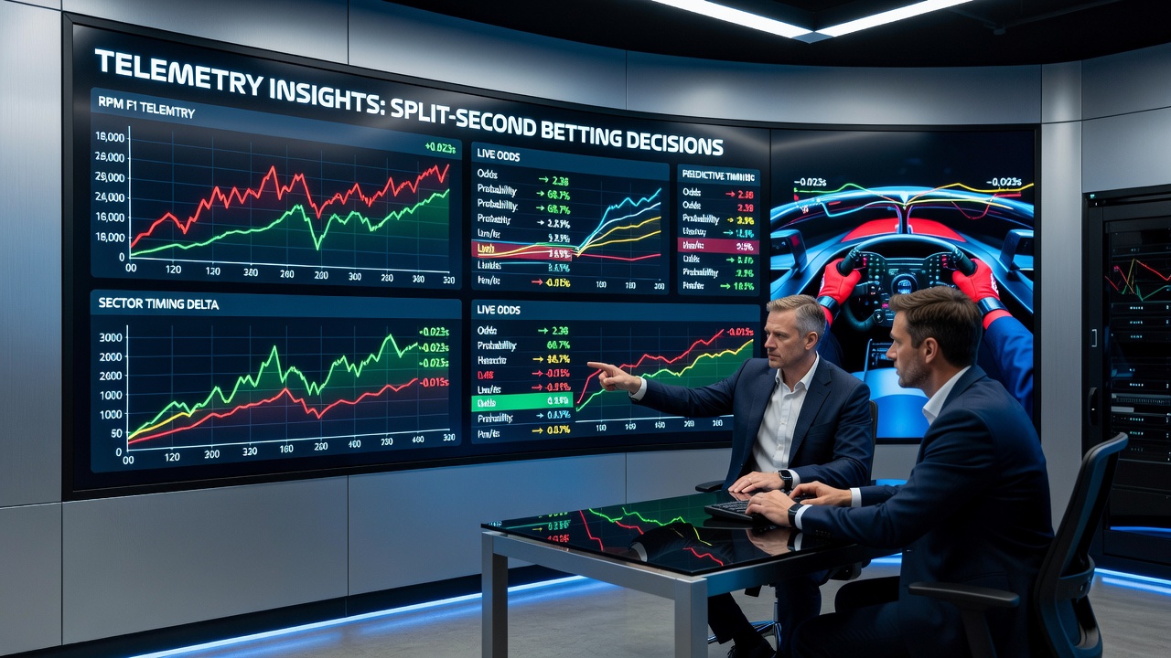 Live telemetry dashboard displaying Formula One car performance metrics used for betting analysis
